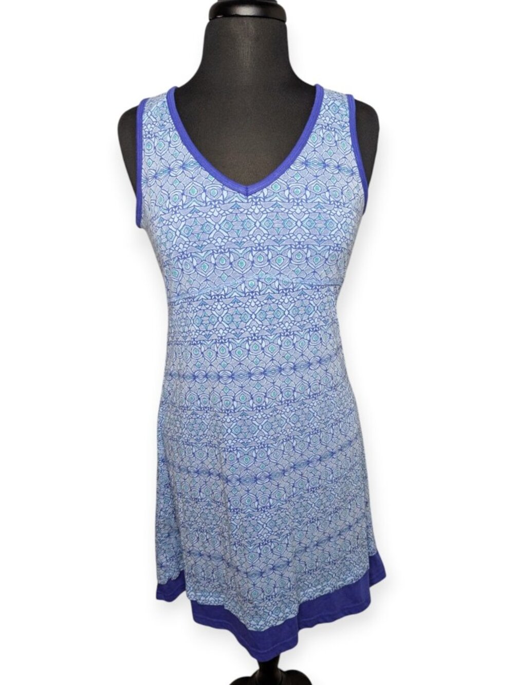 Marmot Blue Patterned Sleeveless V-Neck Dress Women's Size Medium